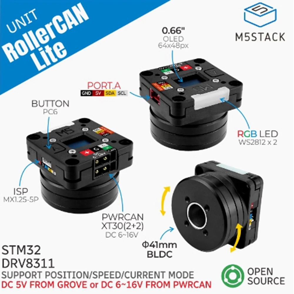 

M5Stack RollerCAN Lite Комплект движения бесщеточного двигателя постоянного тока Управление CAN/I2C