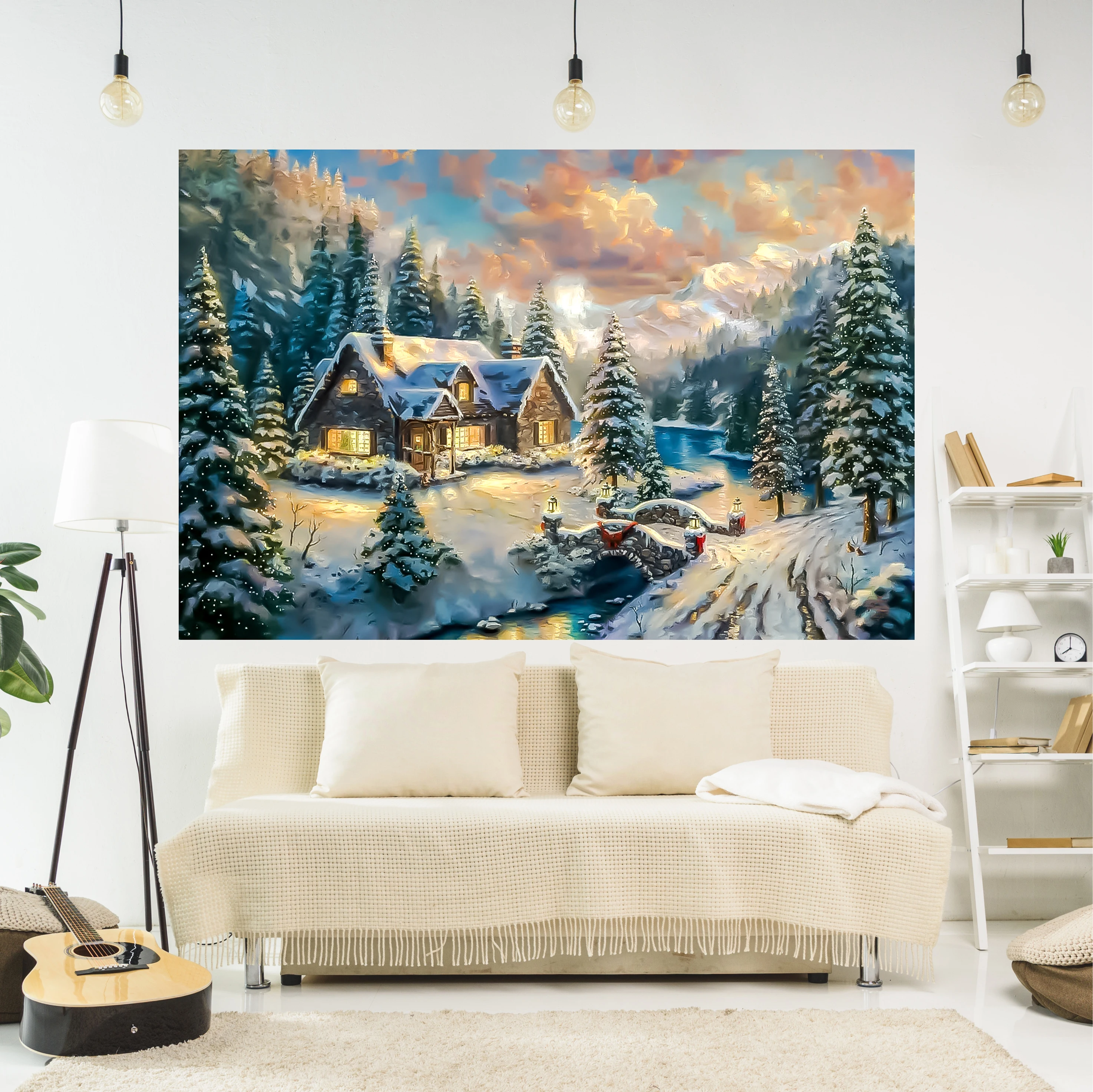 XxDeco Christmas Art Tapestry Landscape Oil Painting Printed Wall Hanging Carpets Bedroom Or Home For Decoration