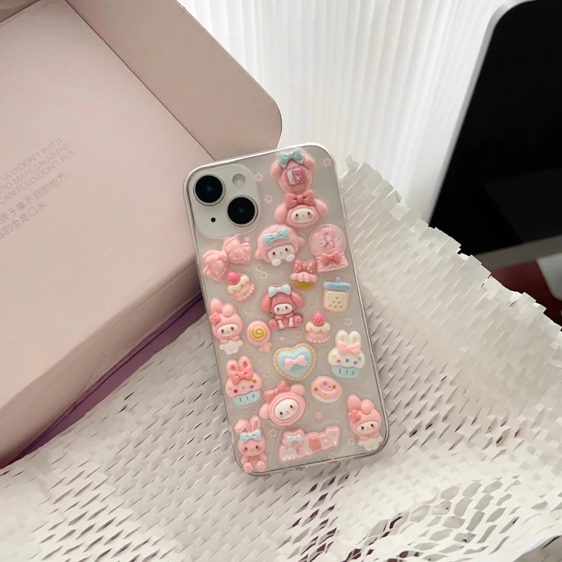 3D śliczne Sanrio Y2K moja melodia Kuromi przezroczyste etui na telefon iPhone 15 Pro Max 14 13 12 11 Pro Max wstrząsoodporna miękka obudowa