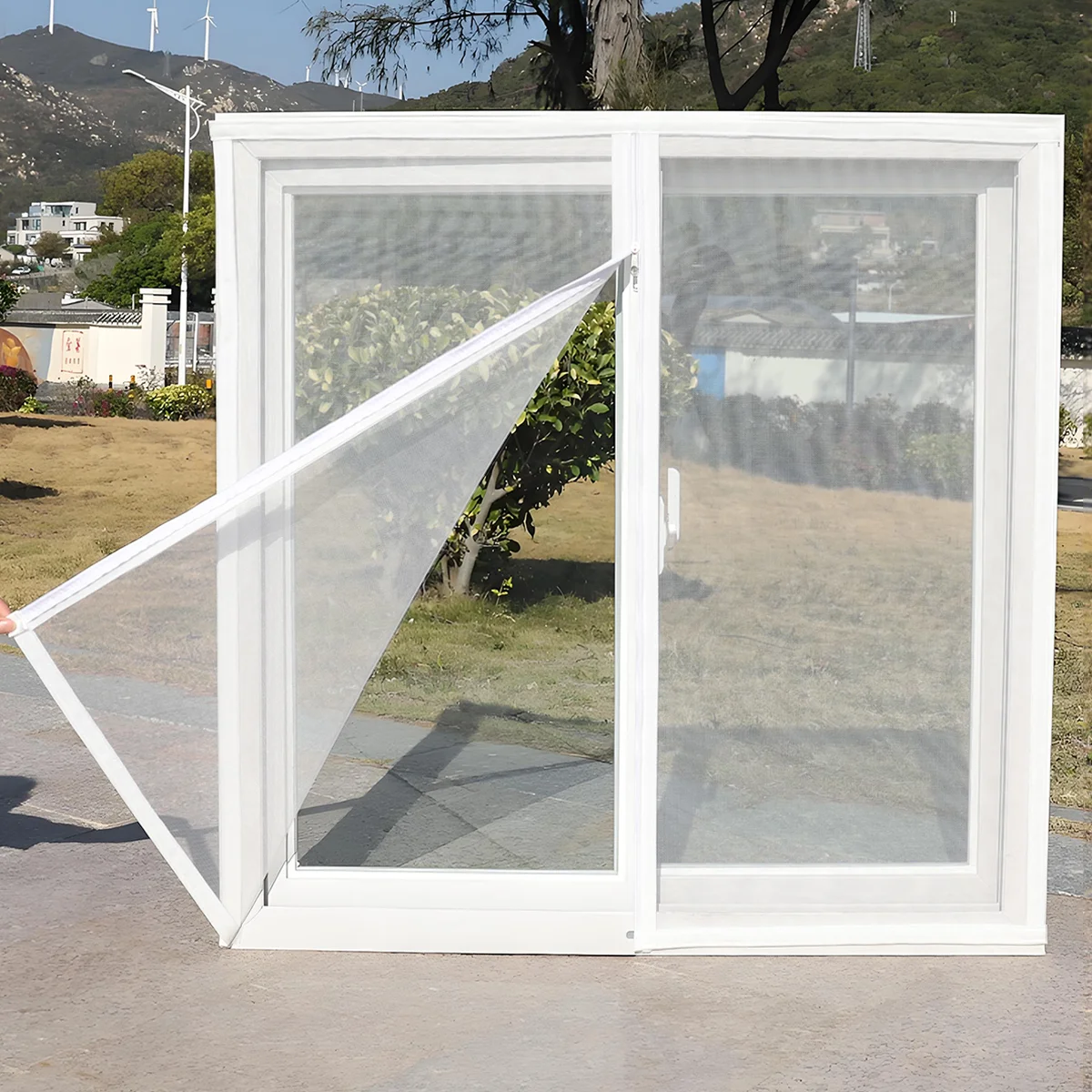 200+ Sizes White Zippered Window Screen, No-Drill Self-Adhesive Reusable Mesh, Breathable Mosquito & Insect Protection