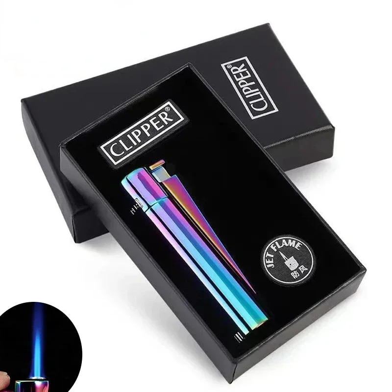 Nieuwe Clipper Spades Een Draagbare Slijpschijf Flint Opblaasbare Aansteker Metalen Vuurloze Butaangas Jet Aansteker met Geschenkdoos