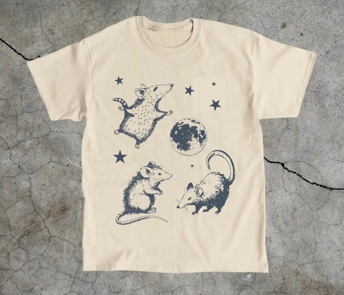 Three Possums Howling At Moon Vintage T Shirt Funny Opossum Retro Animal Cute Possum Lover