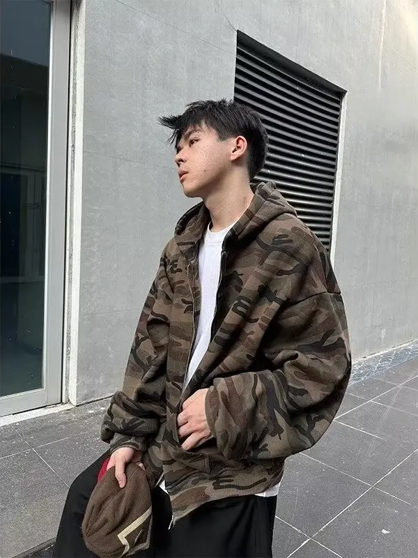 

Камуфляжная уличная рабочая одежда в стиле ретро, толстовка с капюшоном Jaet, мужская и женская оверсайз, пальто для пар в стиле хип-хоп, повседневное дышащее длинное све