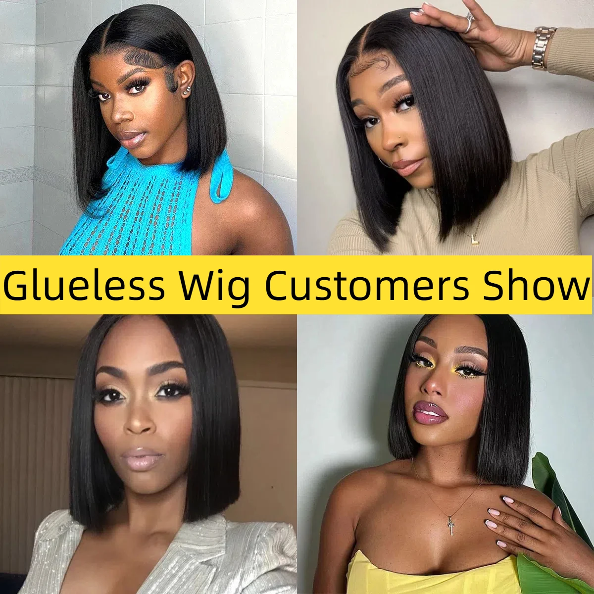 شعر مستعار قصير مستقيم بدون صمغ شعر بشري قبل قطعها قبل قطع 180% كثافة شعر بشري للنساء السود شعر مستعار قصير مستقيم بوب