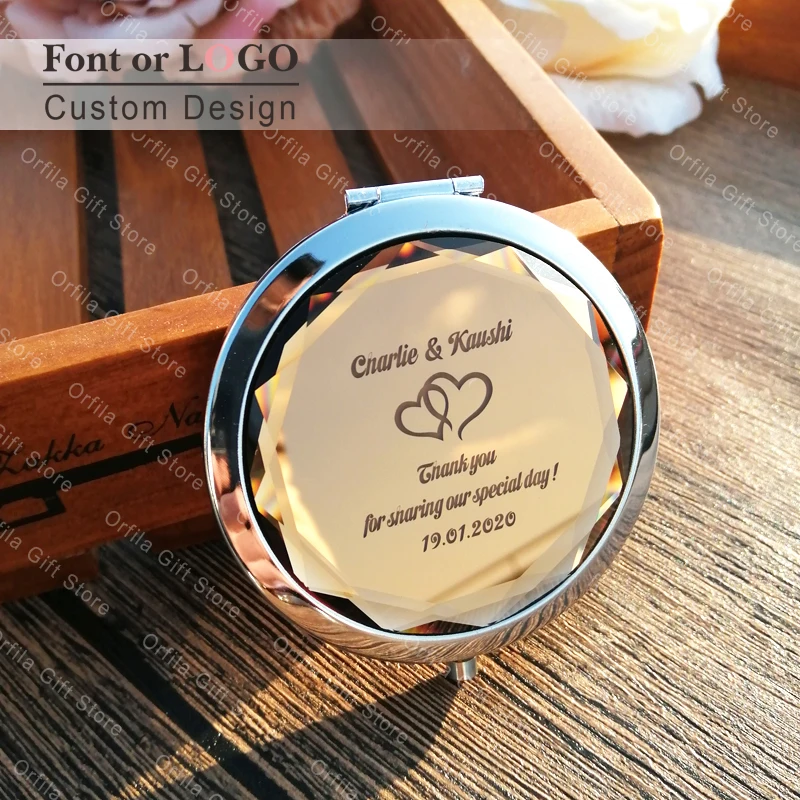 

Foldable Crystal Mirror for Bridal, Compact Beauty Purse, Shower Party Favour, Personalized Logo, Wedding Gift for Girls