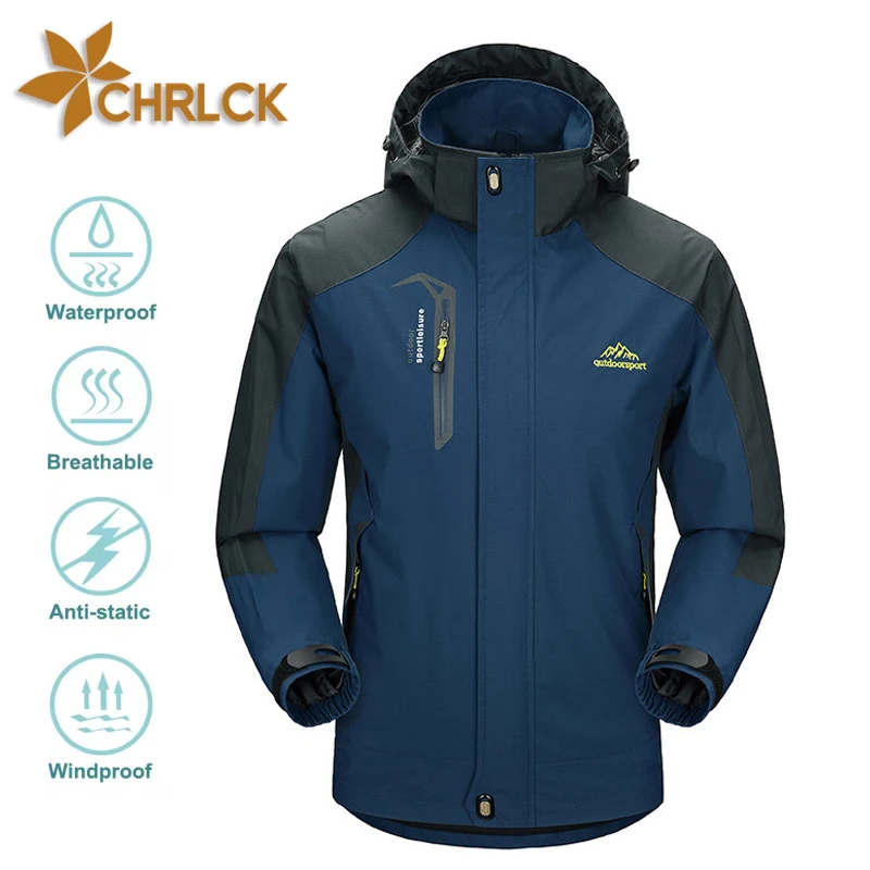 CHRLCK Men\'s Waterproof Hiking Jacket Large Size Windproof Windbreaker Camping Hunting Running Trekking Fishing Coat Men Outdoor