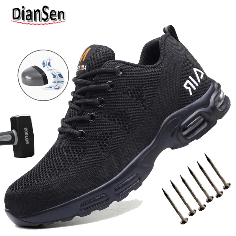 

Mens Safety Shoes Steel Toe Boots Air Cushion Work Sneakers Lightweight Anti-smash Anti-puncture Work Shoes Breathable Men Boots