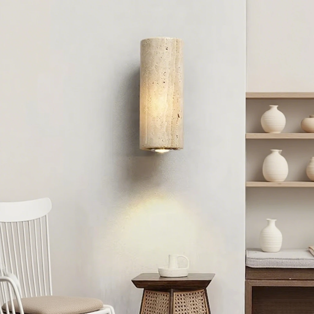 

Wabi Sabi Marble Wall Lamp Led Bedside Japan Bedroom Living Room Wall Light Travertine Stair Corridor Bedroom Decor Sconce