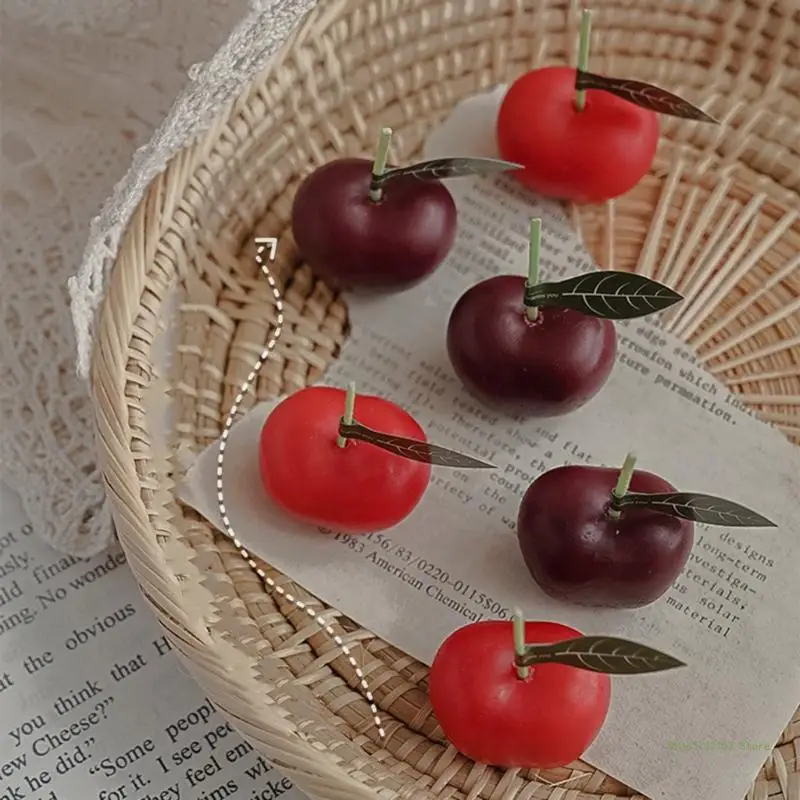 QX2E Cherry Shaped Scented Wax Decorative Candles Table Photo Prop Birthday