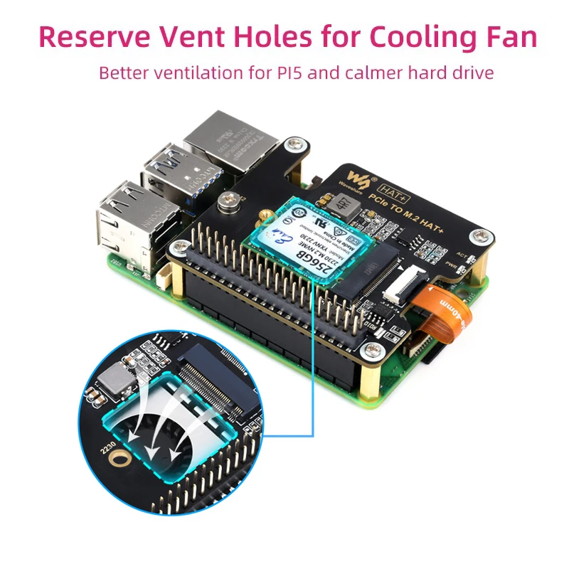 Raspberry Pi 5 PCIe To M.2 HAT NVME High Speed Expansion Board With GPIO Header 16PIN Cable Active Cooler for Raspberry Pi 5