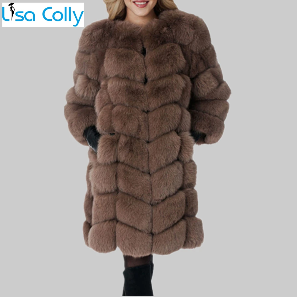 Lisa Colly Women Winter Long Sleeve Thick Faux Fur Coat  Faux Fox For Jacket Outwear