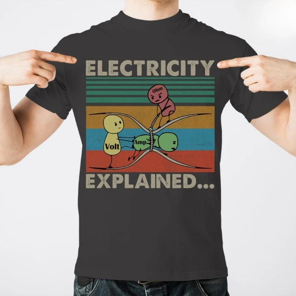 Electricity Explained...Electric Funny Ohm Volt Amp Electrical Retro Vintage T-Shirt Round Neck Tshirt Cute Graphic Tees