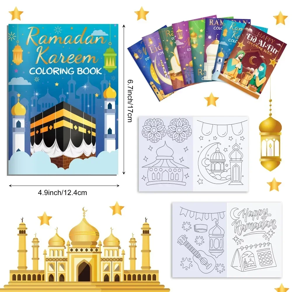 16/32/48PCS Ramadan Coloring Books Gold Moon Fillers DIY Painting Drawing Book Children\'s Gift Graffiti Book for Party Supplies
