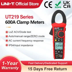 UNI-T pinza amperometrica digitale professionale 1000V AC DC UT219DS UT219E True RMS spegnimento automatico Test di sequenza motore trifase Inrush