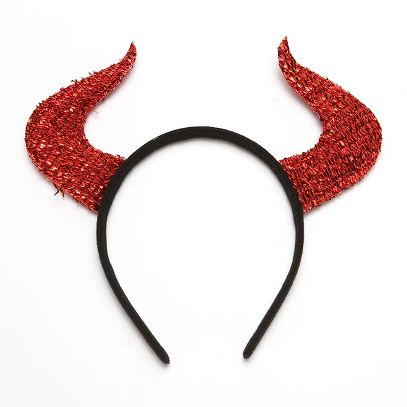 2 unids/set Halloween cuerno de buey diadema tenedor conjunto accesorios de disfraz de fiesta muletas del diablo Cosplay demonio divertido tocado rojo Decoración