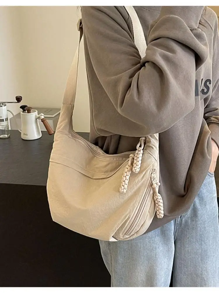Versatile Canvas Crossbody Bags Korean Simplified Lightweight Shoulder Bag Large Capacity Solid Color Dumpling Bag Women