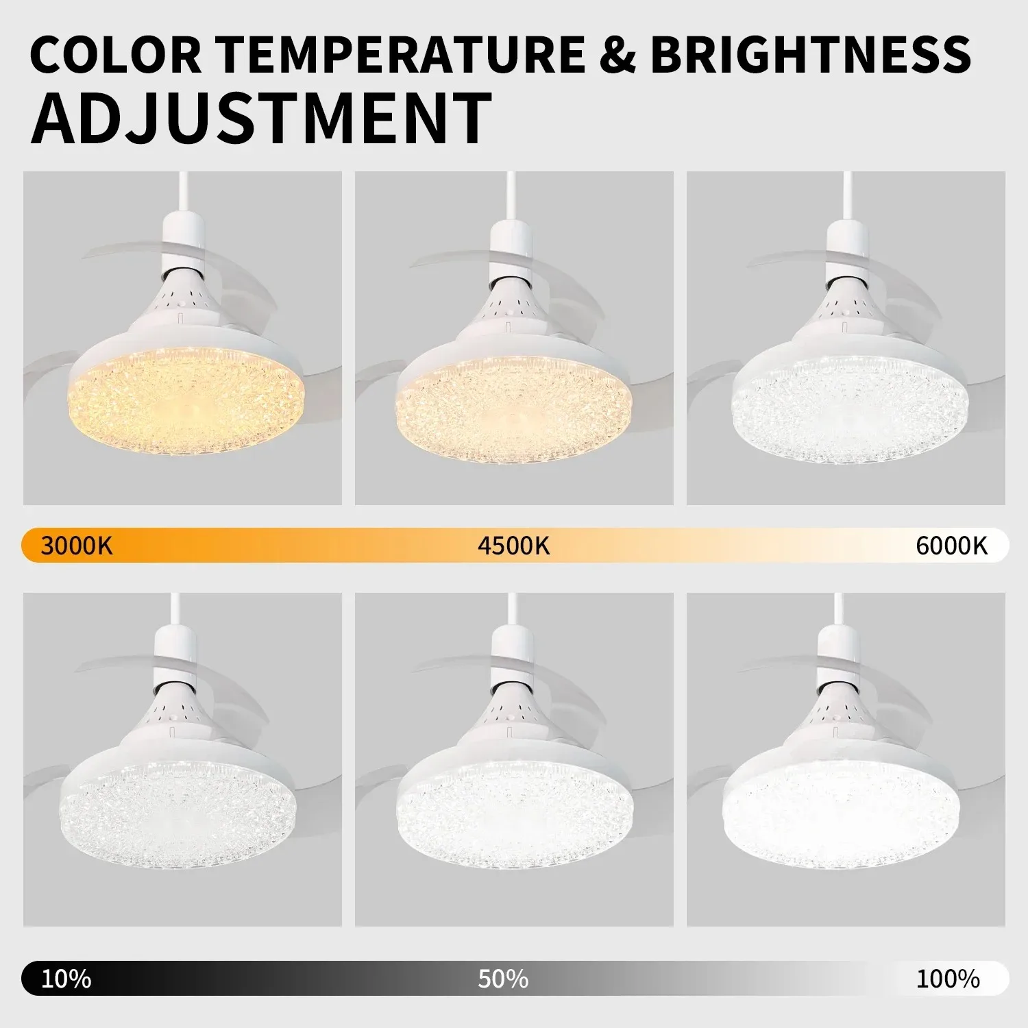 Ceiling Fan Light Crystal Lampshade Retractable Blades Fans APP and Remote Control Fans Light Modern and Simple Bedroom Lighting