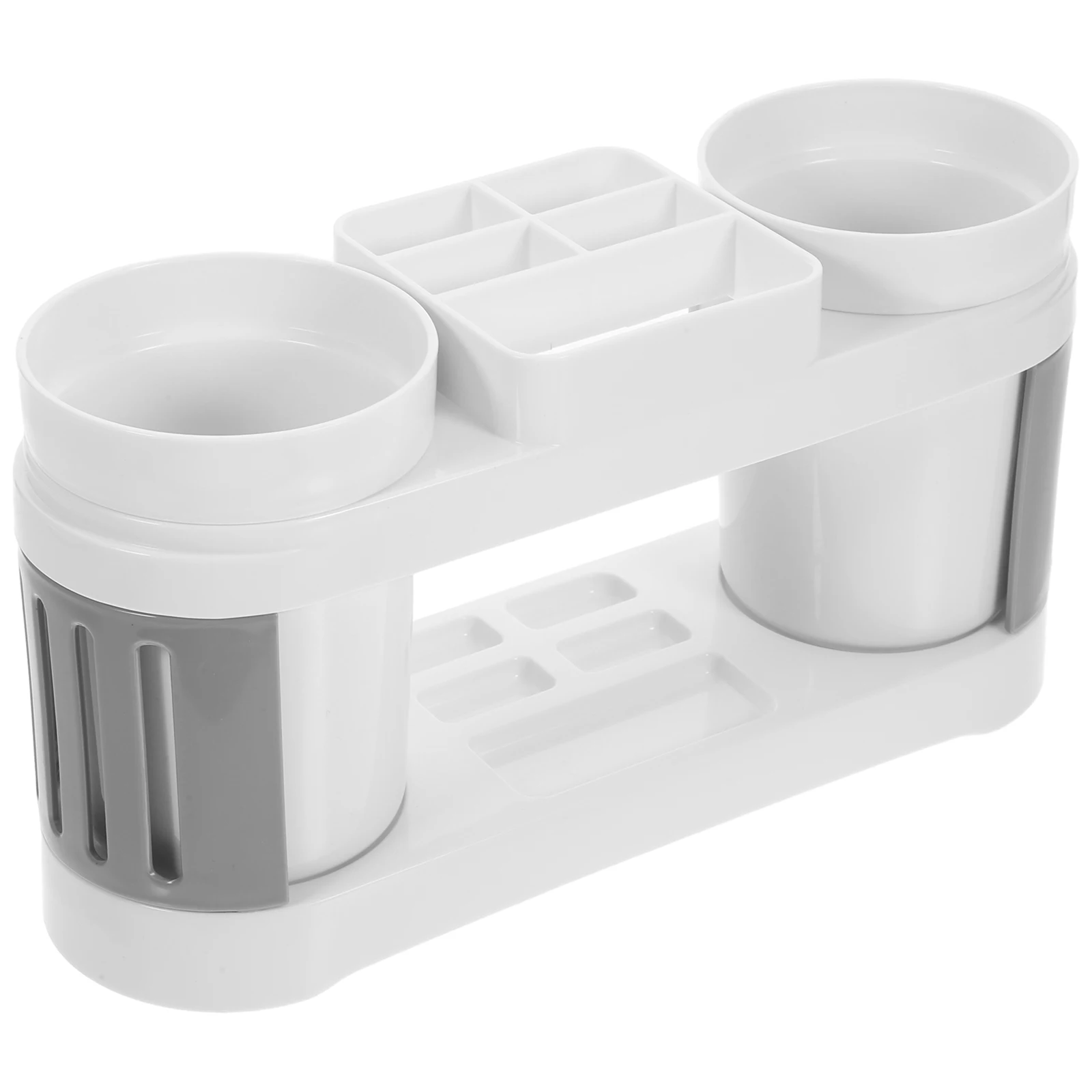

2 Cups Bathroom Organizer Toothbrush Toothpaste Holder Electric Rack Grey White Countertop Storage Simple Design Space Saving