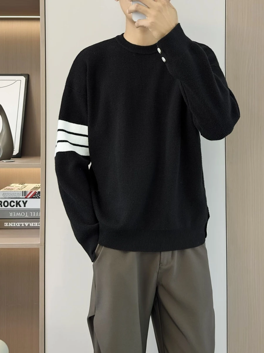 

Осенний новый мужской вязаный свитер с круглым вырезом и длинными рукавами, повседневный свободный спортивный пуловер, базовая кофта