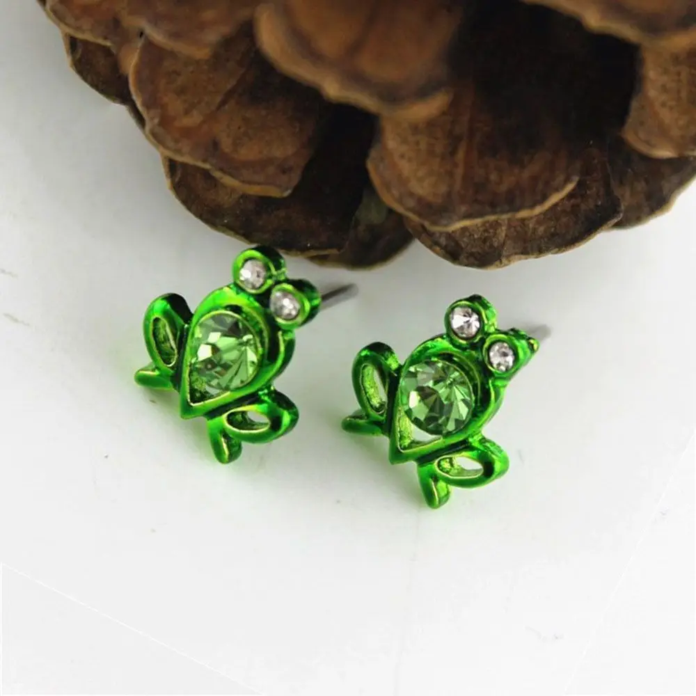 Wrap Enamel Stylish Rhinestone Green Crystal Fashion Jewelry for Women Earrings Frog Stud Earrings Ear Stud