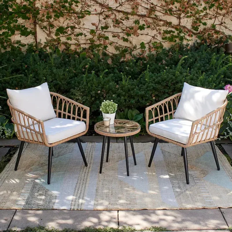 

'Leisure Outdoor Chairs Patio 2 Seater Rattan Patio Chair And Table Set with Metal Legs For Hotels And Beach Vacations