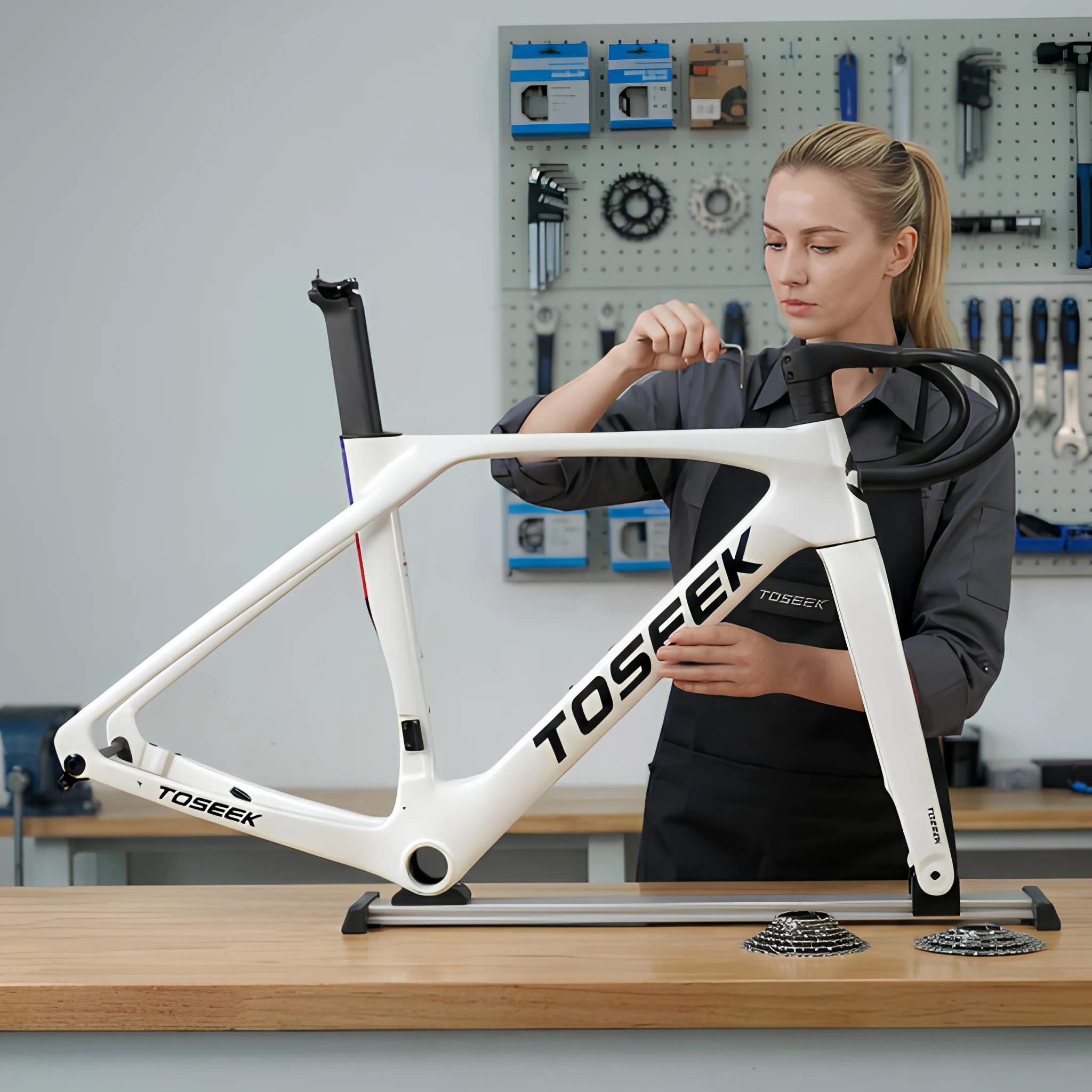 

TOSEEK Carbon Fiber Light Weight Road Bike Frame 700c Road Bicycle Internal Cable Routing BBT47 Thru Axle Road Bike FrameSet OEM