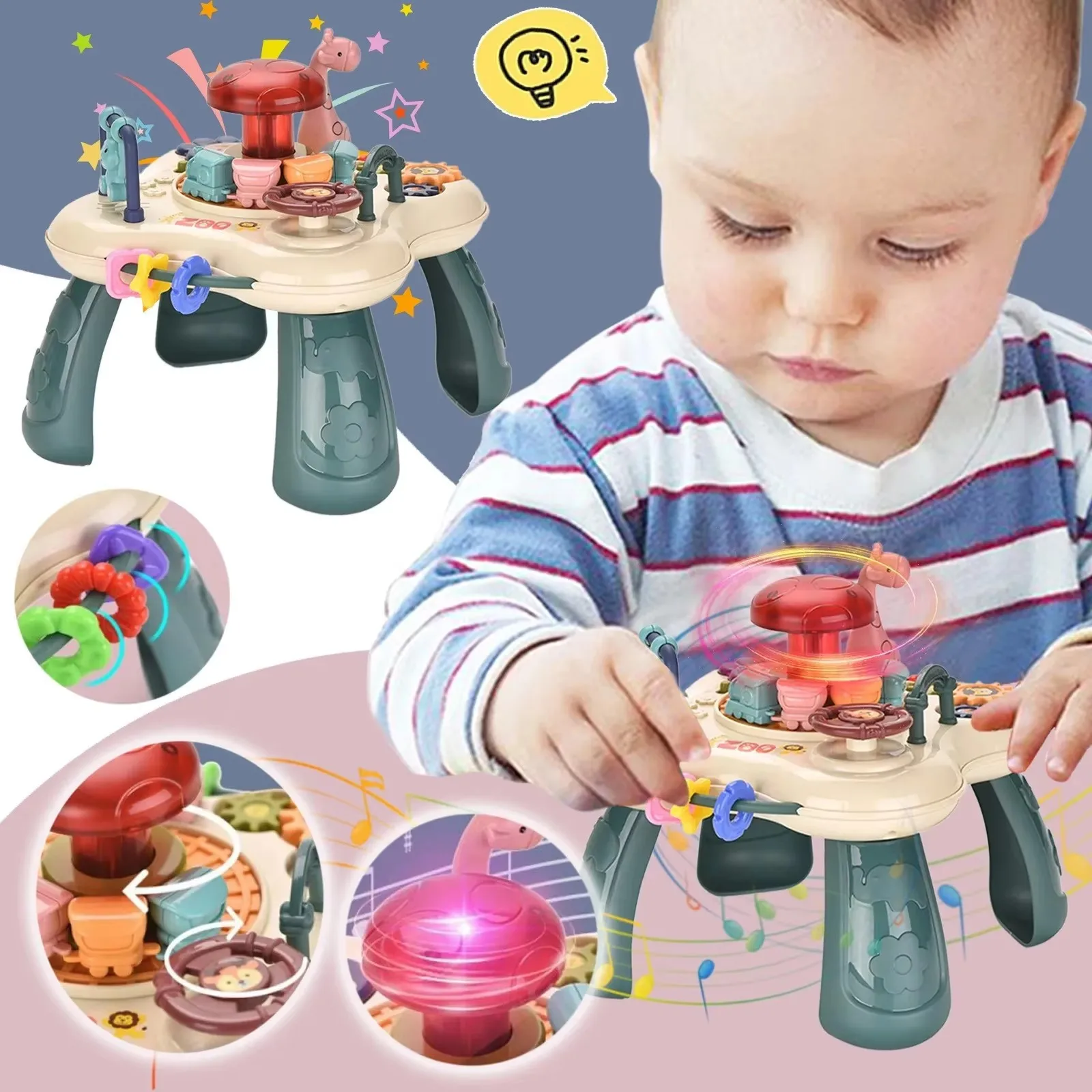 Animal Park Mini Baby Game Table, Musical Light Multi-functional Early Educational Activity Toy for Toddlers 18M+ Birthday Gift