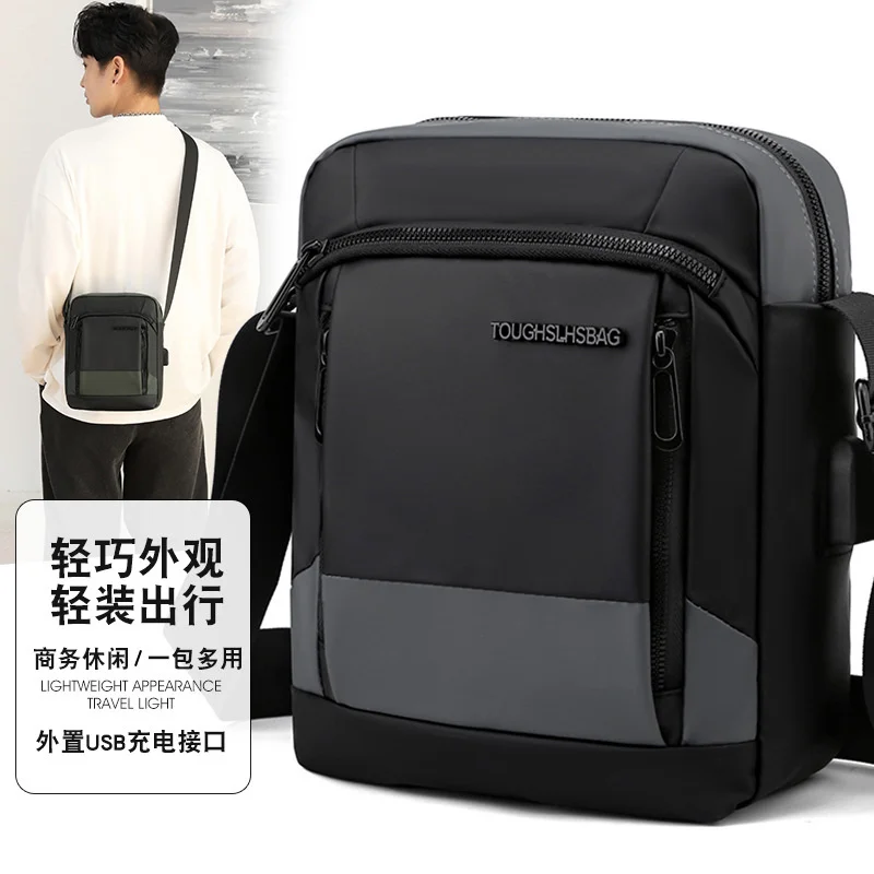 

New men's leisure shoulder bag fashion business men's bag USB charging function messenger bag briefcase