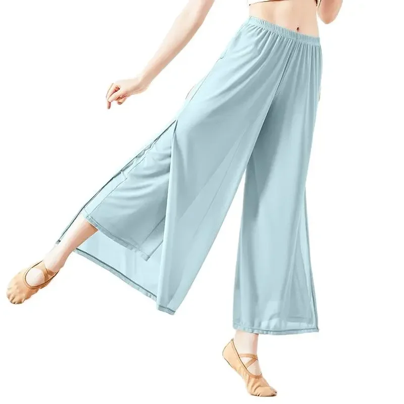 Pantalones flojos de baile clásico para mujer, ropa de práctica de rima corporal china, hilo de agua ligero, estilo antiguo, danza folclórica, pierna ancha