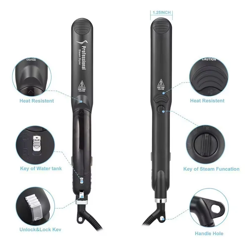 مكواة فرد الشعر بالبخار من السيراميك الاحترافية مع مكواة مسطحة كهربائية بشاشة LED للاستخدام المنزلي والفنادق