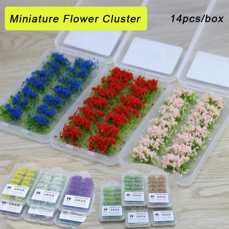 

14pcs/box Ho Scale Miniature Flower Cluster 1:35 1:48 1:72 Simulation Grass Tuft Military Scene Railway Train Layout for Diorama