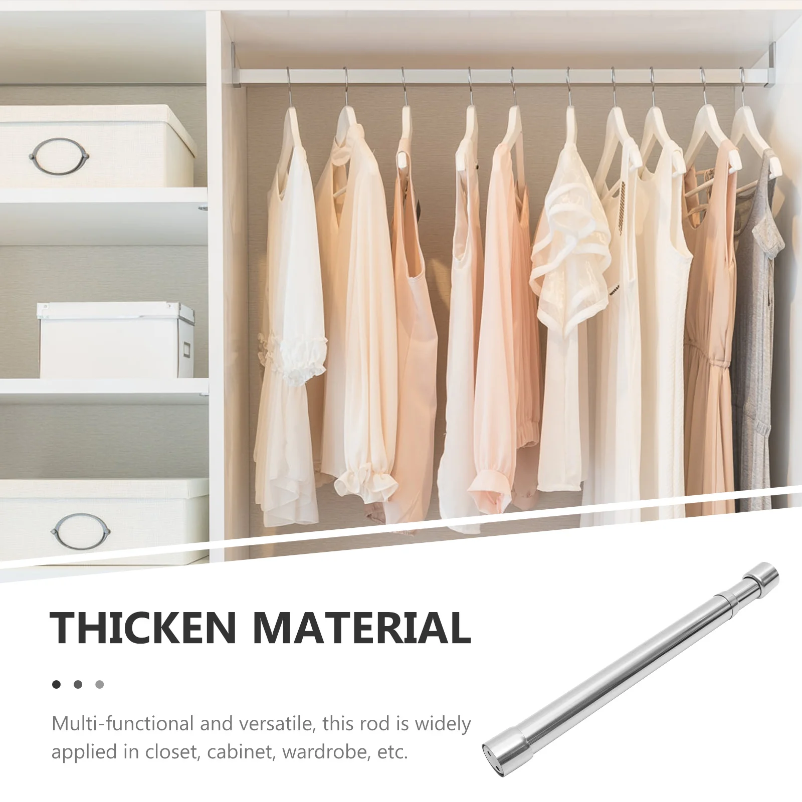 

Stainless Steel Telescopic Closet Rod Adjustable Heavy Duty Clothes Rail For Wardrobe Cabinet Hanging Rod Multi-Purpose Thicken