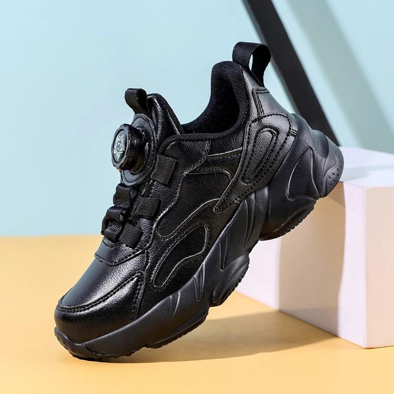 Fashion Children Casual Shoes Black Mesh PU Leather Autumn Platform Chunky Boy Shoes Sports Tennis Sneaker