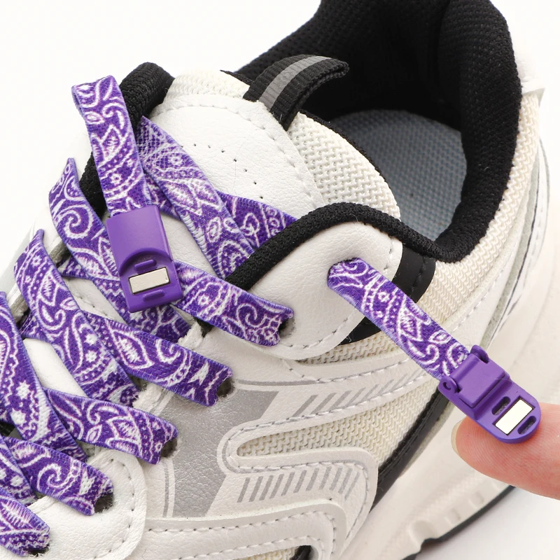 Magnetic Buckle Lock Shoelaces No Tie Shoe Laces Without Ties Cashew Flower Print Shoelace Flat Elastic Laces Sneakers Kid Adult