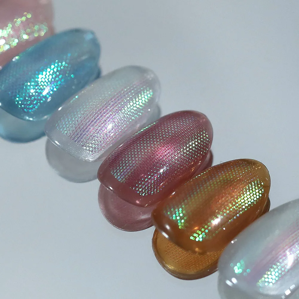 6 ม้วน/กล่อง Aurora Holographic ตาข่ายสติกเกอร์เล็บเลเซอร์ Glitter เล็บสติ๊กเกอร์ออกแบบ DIY Charm อุปกรณ์ตกแต่งเล็บ