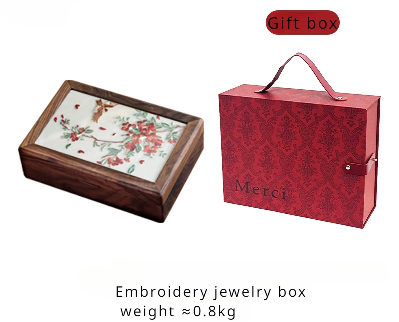 Solid Wood Embroidery Jewelry Storage Box High-grade Chinese Jewelry Ring Box Wedding New Year Gift Organization