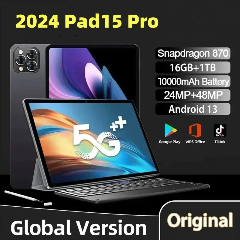 

New 2024 Pad15 Pro Global Version Tablet Android 10.1inch HD Original 5G Wifi Bluetooth PC MI Tablets Google Play Tablets PC