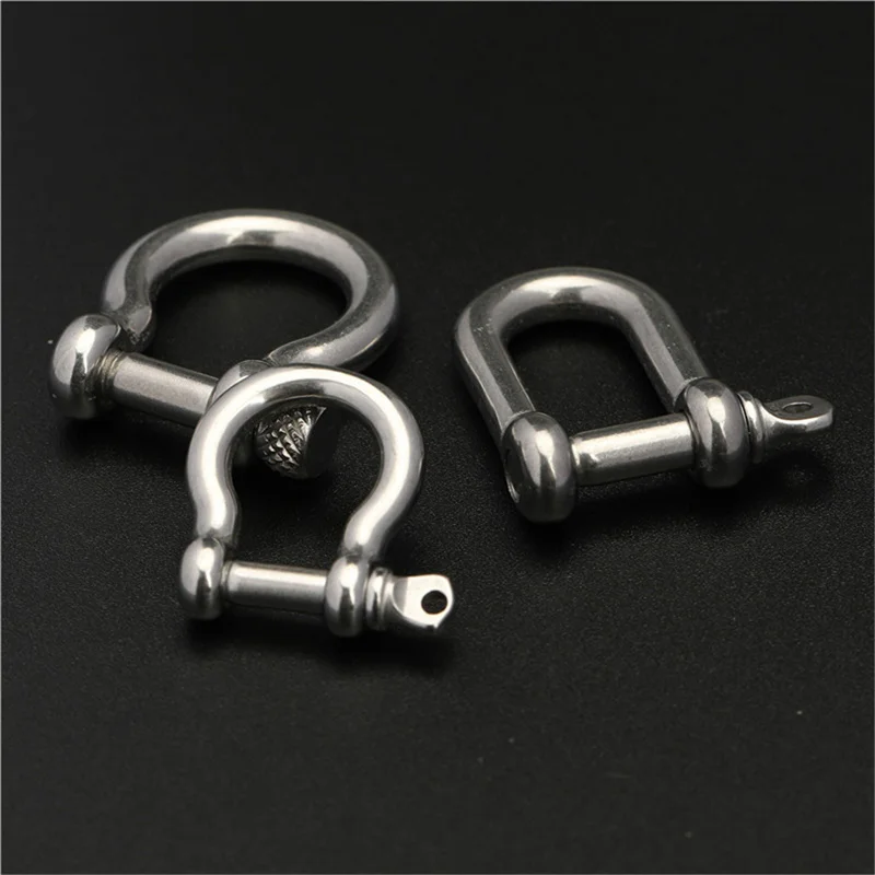 1 Piece Stainless Steel Staples Carabiner D Bow Shackle Fob Key Ring Keychain Hook Screw Joint Connector Buckle Silver