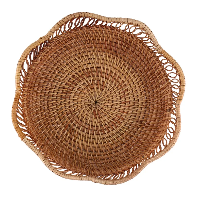 New Hand-Woven Rattan Storage Basket Fruit Basket Wicker Woven Tray Restaurant Small Container Home Decoration