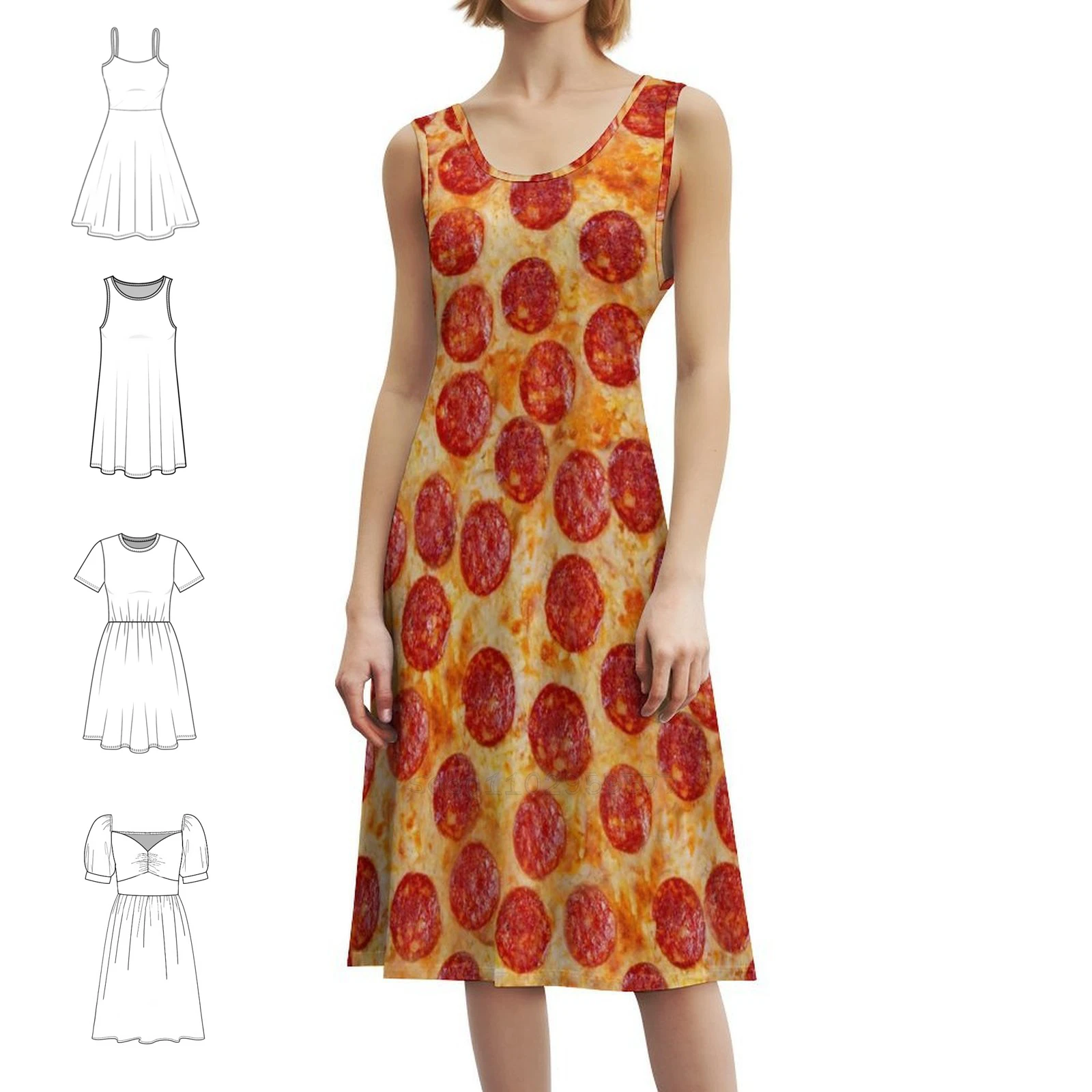 

Реалистичный узор пиццы Пепперони, женское уличное платье в стиле хип-хоп, одежда для вечеринок и клубов с графическим принтом, пицца, я люблю пиццу, вечеринка