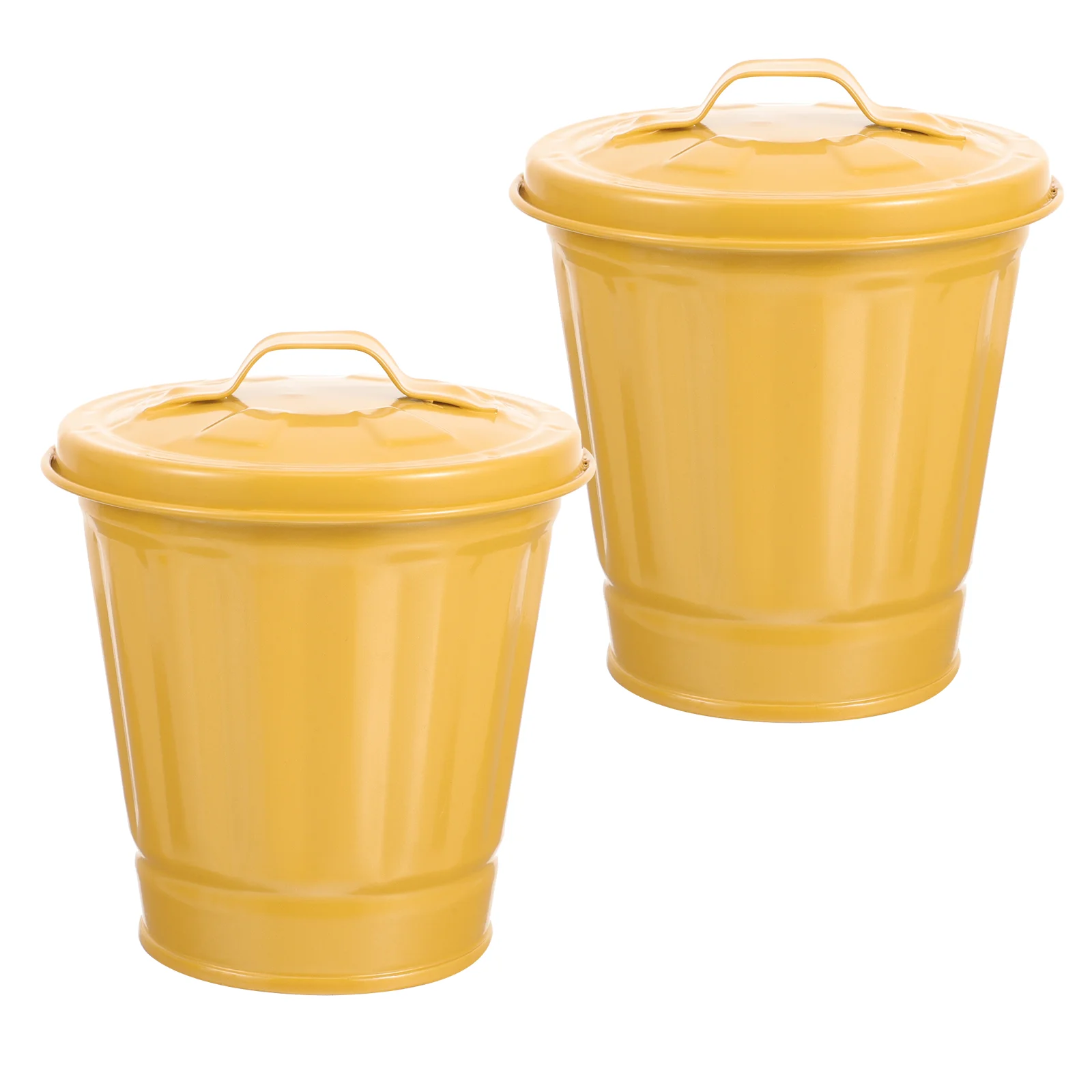 

2 Pcs Handled Storage Bucket Yellow Desktop Trash Can Galvanized Iron Garbage Bin Simple Decorative Heavy Duty Compact Size