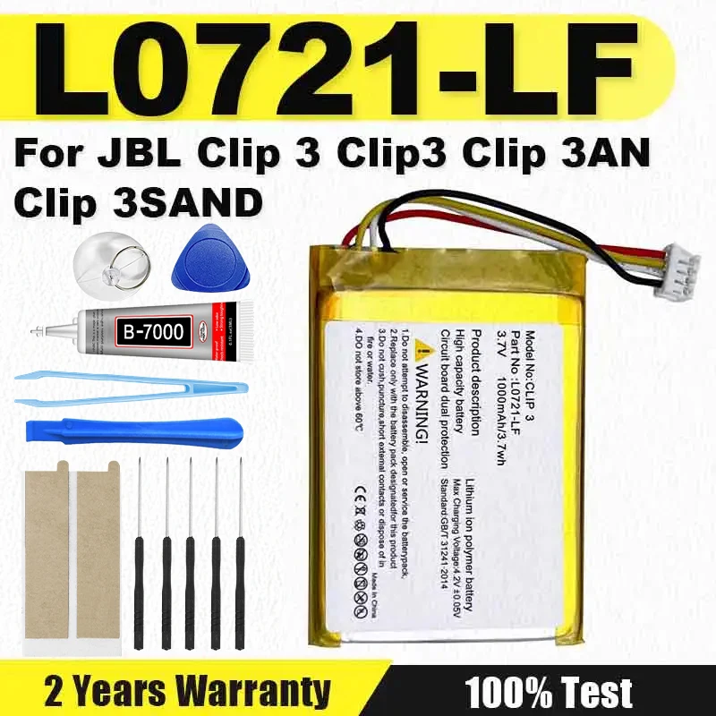 Batería de repuesto para altavoz JBL Clip 3 Clip3 Clip 3AN Clip 3SAND, batería de litio L0721-LF, 1000mAh