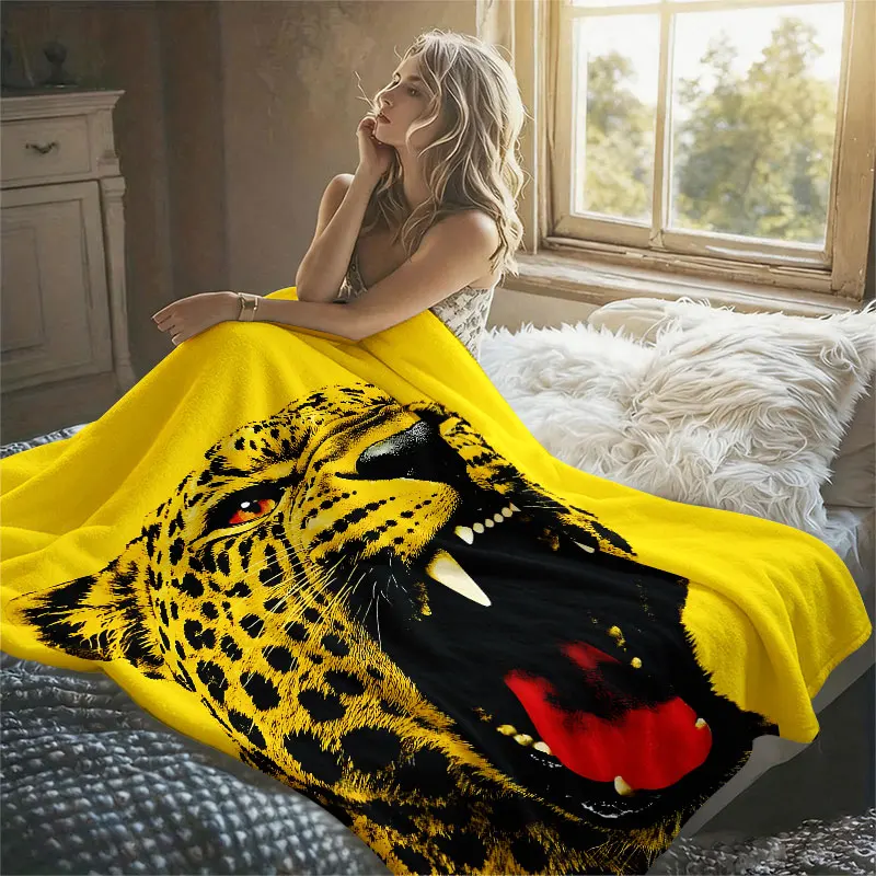 Leopard Yellow Background Flannel Blanket Perfect for Sofa Office Bed Travel Sleep Read Relax Camping Four Season Use
