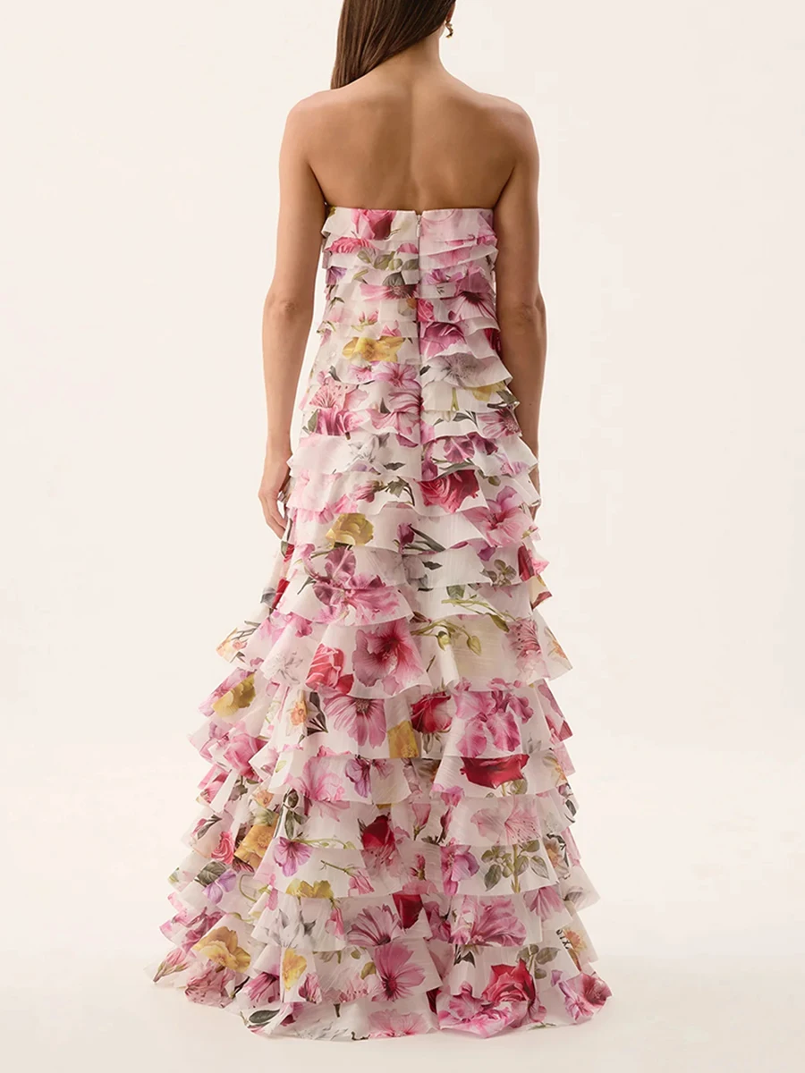 Vgh festa de noite sem costas maxi vestido para mulheres sem alças sem mangas cintura alta retalhos em camadas vestidos de grife feminino verão