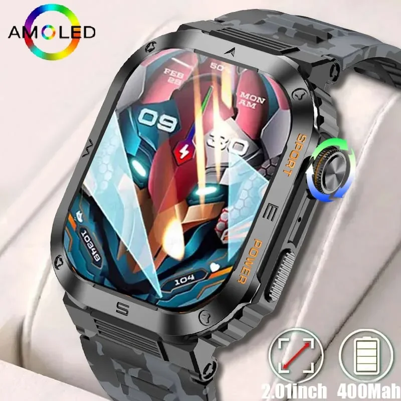 2024 New Rugged Military Smart Watch Men AMOLED HD Screen Heart Rate Bluetooth Call Watch Waterproof Outdoor SmartWatch For Xiao