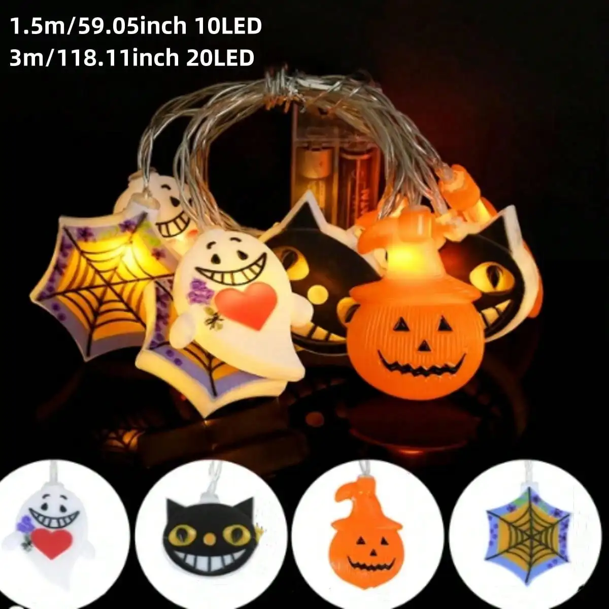 1PC 10/20LED Halloween 3D Pumpkin Specter Ghost Spider Web String Lights Theme Party Atmosphere Light Battery Operated For Home