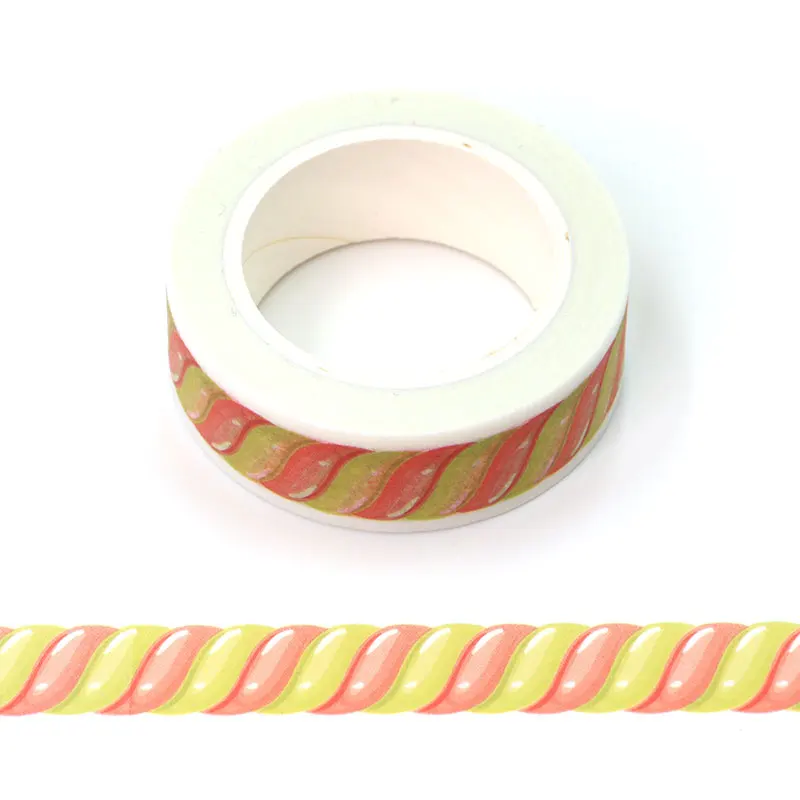 1 PCS Decorative Yellow and Red Candy Paper Washi Tapes for Bullet Journal Adhesive Border Masking Tape Cute Stationery