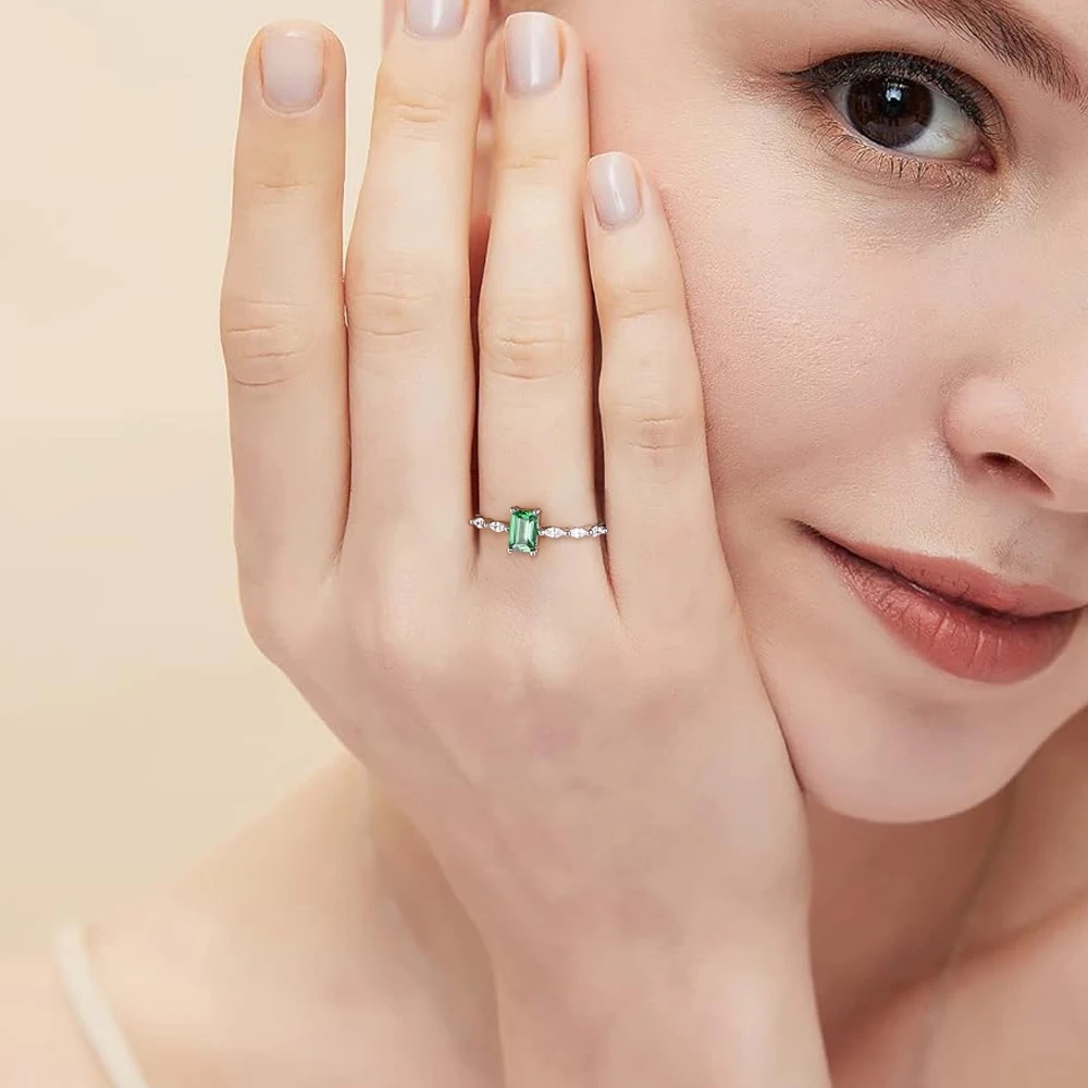 Tigrade 925 Sterling Silver Green Zircon Rings For Women Geometric Square Gemstone Ring Fine Jewelry Wedding Bridal Party Gift