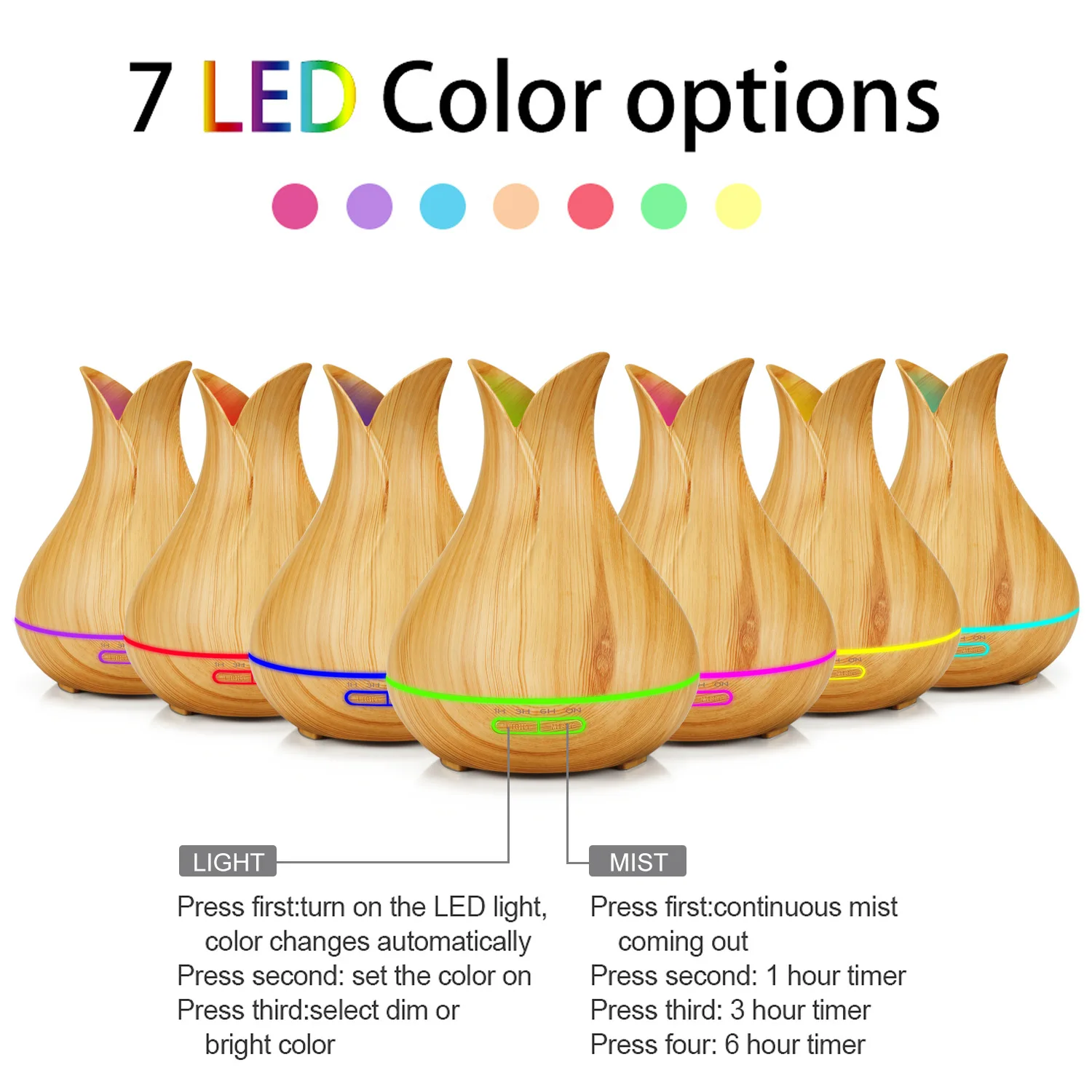 400 مللي الكراك قوس قزح الروائح الناشر بالموجات فوق الصوتية العطر ضباب الهواء المرطب مع 7 ألوان LED ضوء الليل لغرفة المنزل