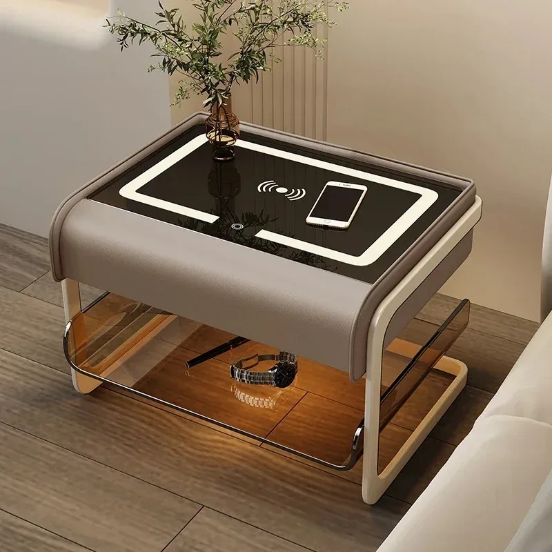 Side Luxury Smart Nightstands Transparent Nordic Bedside Low Speaker Table Small Space Wireless Charger Furniture